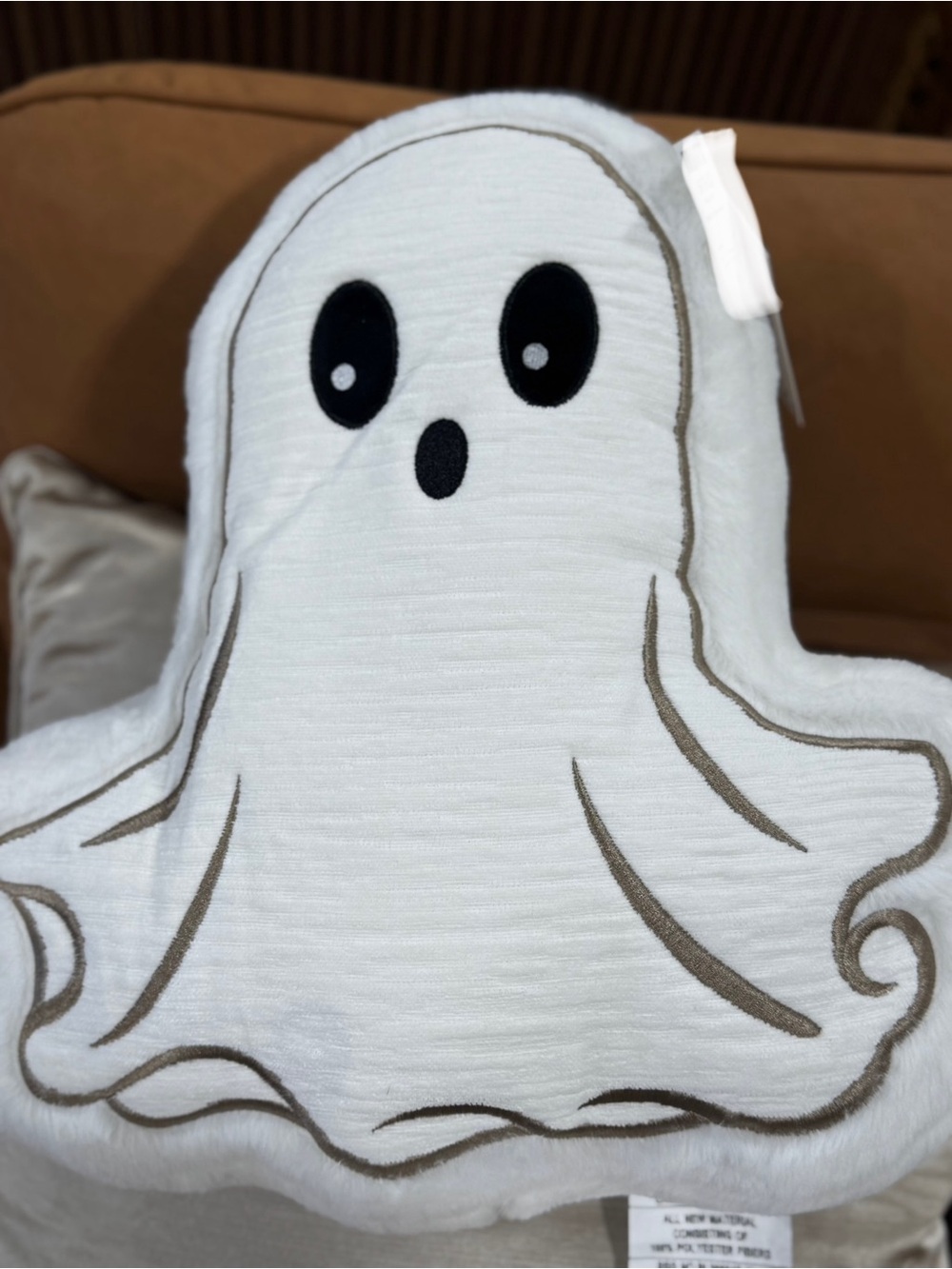 Martha Stewart White Ghost Plush Pillow with Black Embroidered Face